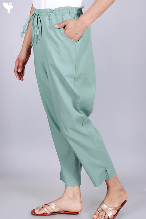 Cambric Cotton Pants In Light Teal